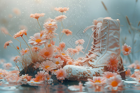 花卉点缀的鞋子背景图片