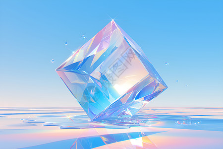 漂浮立方体水体上漂浮的水晶立方体插画