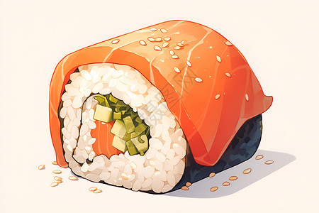 绿海苔可爱的寿司卷插画