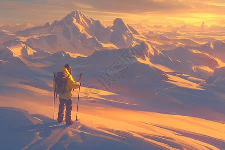雪地探险北极探险中的精神插画