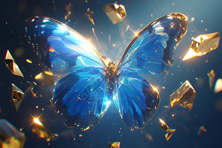 蓝色金箔蝴蝶背景图片