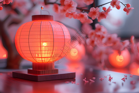清新灯笼花朵红灯笼与桃花背景