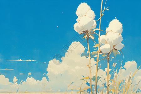 蓝天白云下绚丽的棉花背景图片
