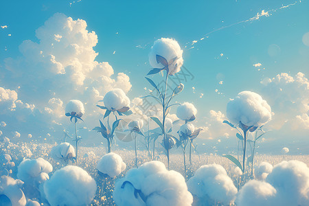 天空蓝的棉花田背景图片