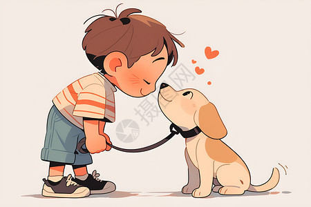 男孩与狗狗的欢乐之旅插画