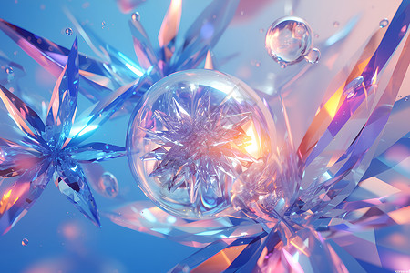 玻璃球质感玻璃球中的梦幻花朵插画