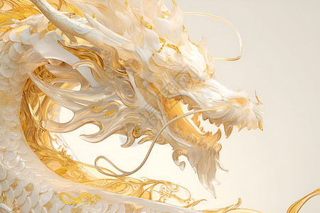 白金色艳丽的金白龙雕塑插画