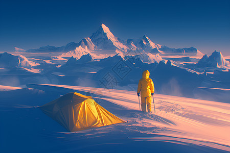 帐篷旁的雪山背景图片