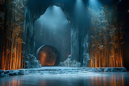 竹林间的舞台背景图片