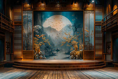 竹子古风中式舞台设计图片