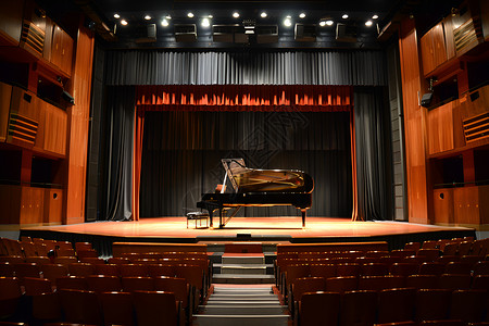 这里舞台更大演奏大厅里的钢琴背景