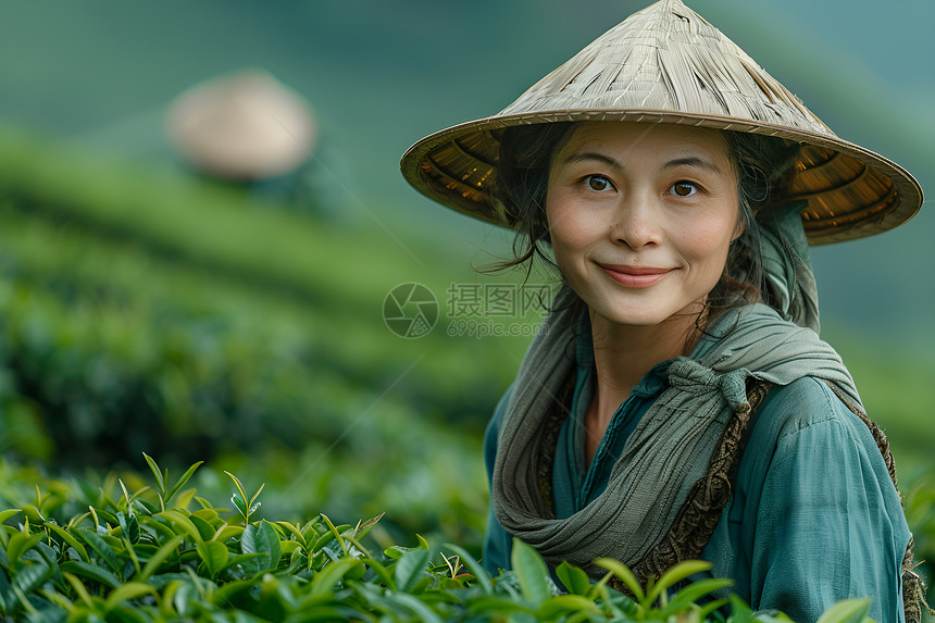 茶园里的采茶工人图片