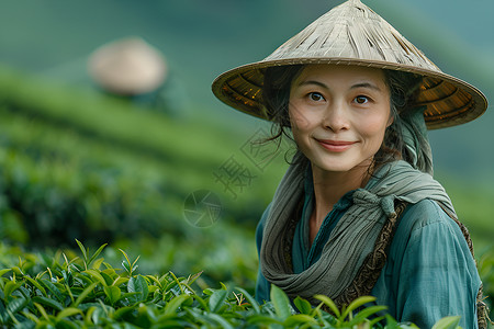 茶园里的采茶工人背景图片