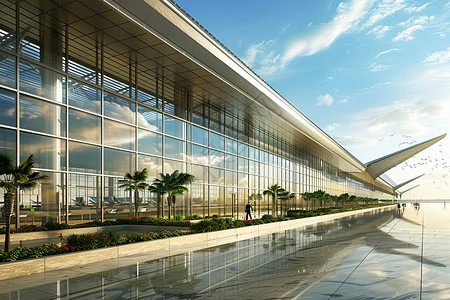 蓝天下的机场大楼背景图片