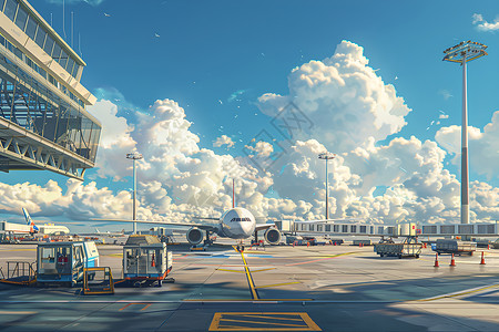 飞机停机坪蓝天下的停机坪插画