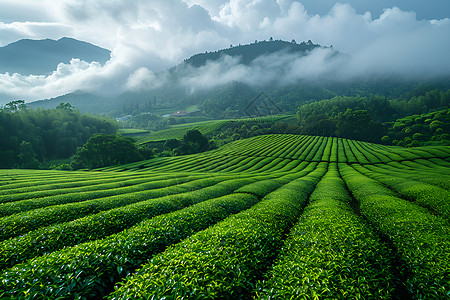 茶园的风光茶叶云雾缭绕高清图片