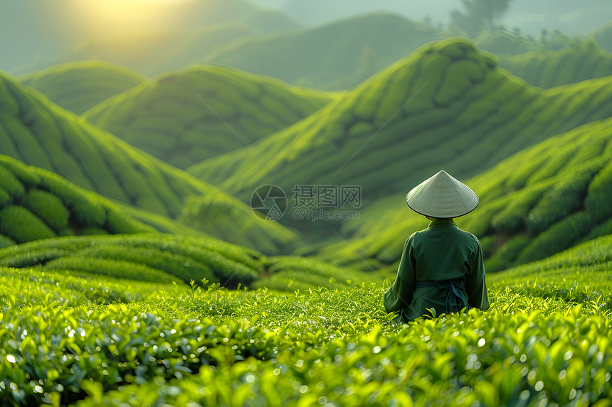 清晨的采茶人图片