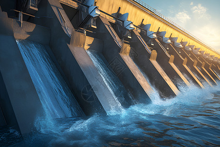 潮水位水力发电大坝插画