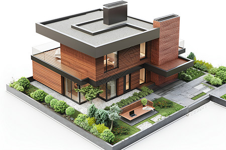 建筑模型设计木质房子插画
