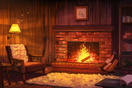 红泥火炉壁炉温暖的光芒插画