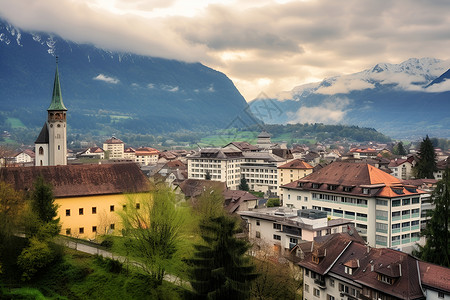 云中建筑瑞士山城云中城市背景