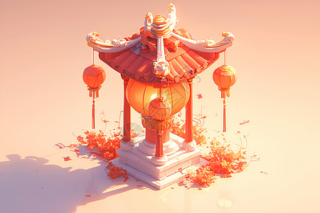 中国亭子小巧玲珑的灯笼设计图片