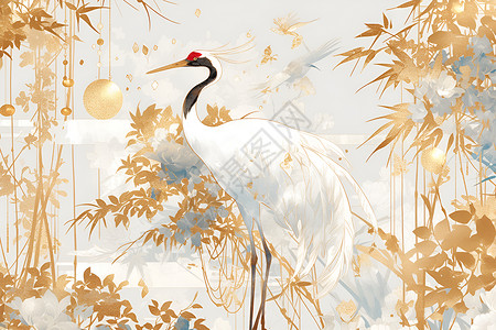 白鹤翩翩立于竹林间高清图片