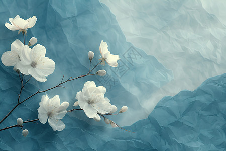 花艺植物蓝色背景下的鲜花插画