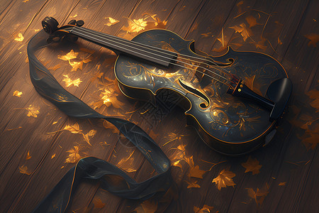 小提琴上的落叶背景图片