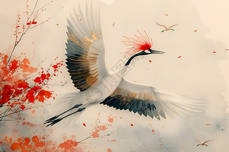 飞翔的红冠鹤高清图片
