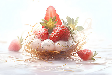 花瓣鸟巢草莓装饰背景图片