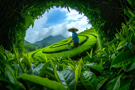 天下人蓝天下的采茶人背景