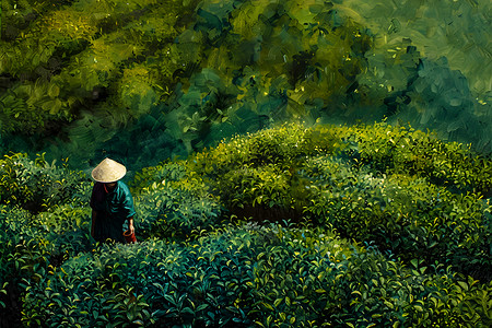 茶农采摘茶叶背景图片