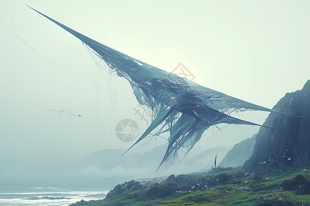 迷雾中的雕塑背景图片