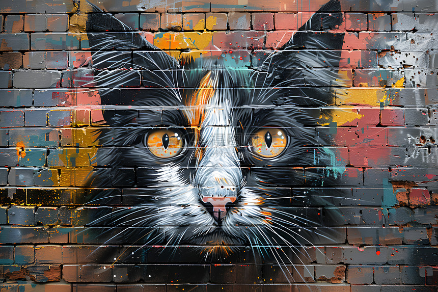 猫咪涂鸦墙壁艺术图片