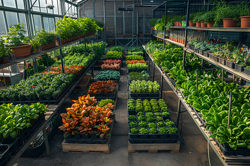 巨大的温室内种植果蔬图片