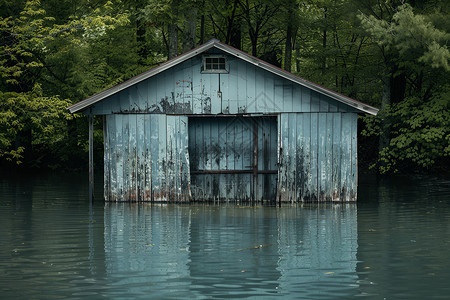 湖水淹没了房屋高清图片