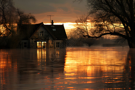 洪水中的家园背景图片