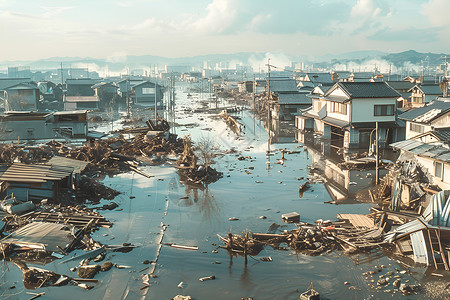 灾害破坏水浸小镇背景