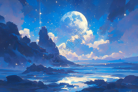 梦幻星空的大海背景图片