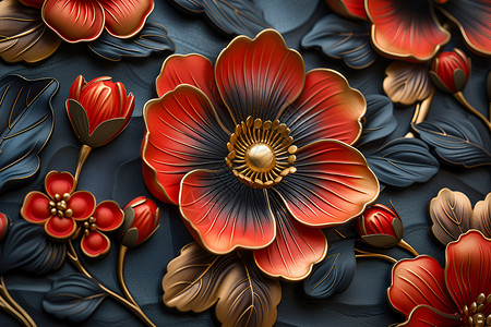 红色花卉红色和金色的花设计图片