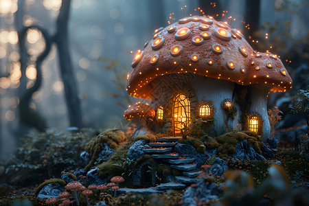 梦幻蘑菇屋顶高清图片
