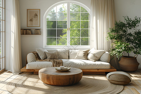 沙发植物盆栽宽敞的客厅背景