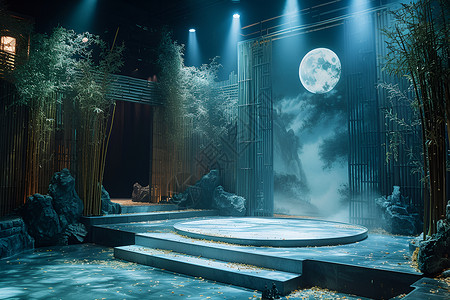 青翠美丽竹子竹子围绕的舞台设计图片