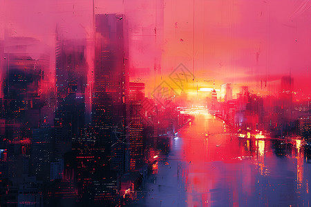 霓虹灯下的机械城市背景图片