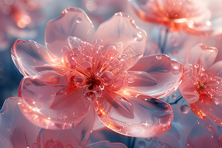 水滴点缀下的粉色花束背景图片