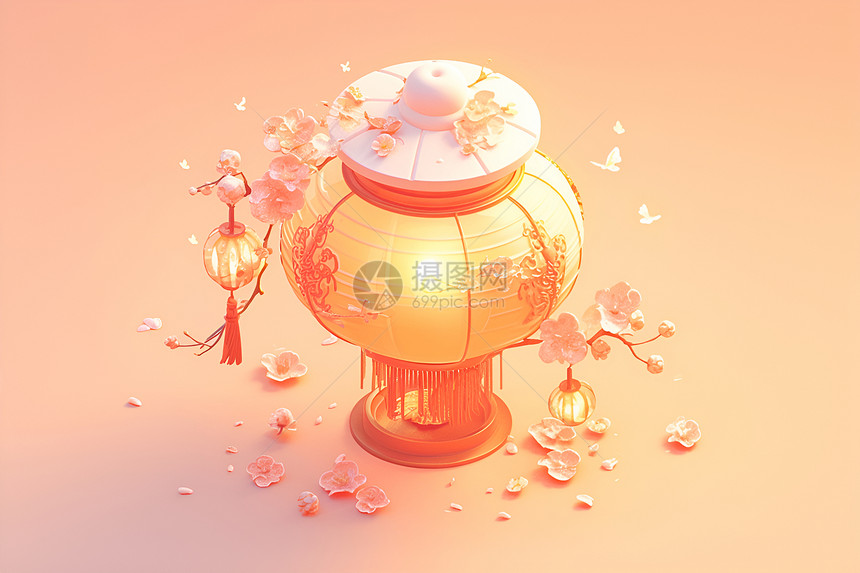 中国灯笼和花瓣图片