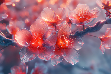高清透明水珠水珠点缀的细腻花朵插画