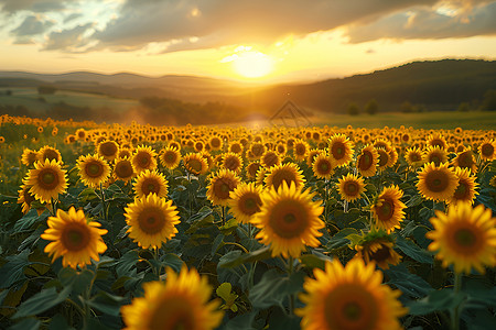金色太阳花金色夕阳映射下的向日葵背景