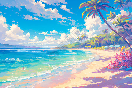 热带海滩美景插画